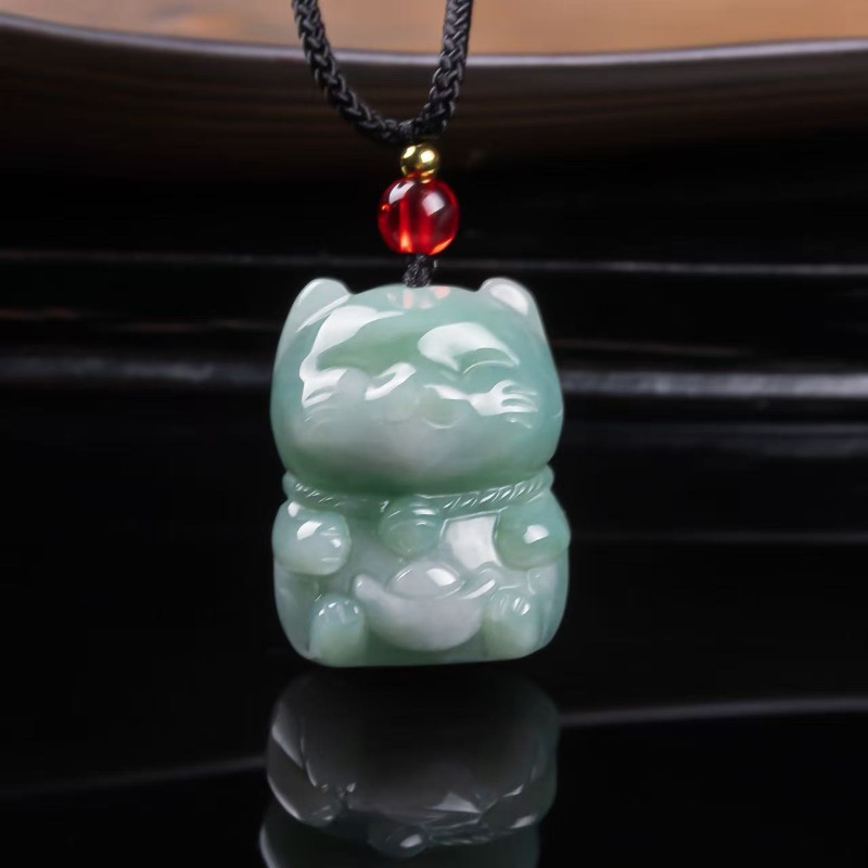 Women'S Fashion Gifts - Pendentif Chat Porte-Bonheur en Jade Émeraude
