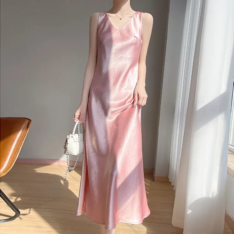 Women'S Fashion Gilded Age - Robes longues en satin doré haut