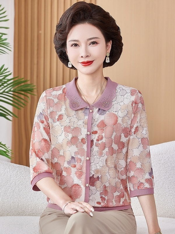Women Fashion Over 60 - T-shirt court en maille élastique imprimé