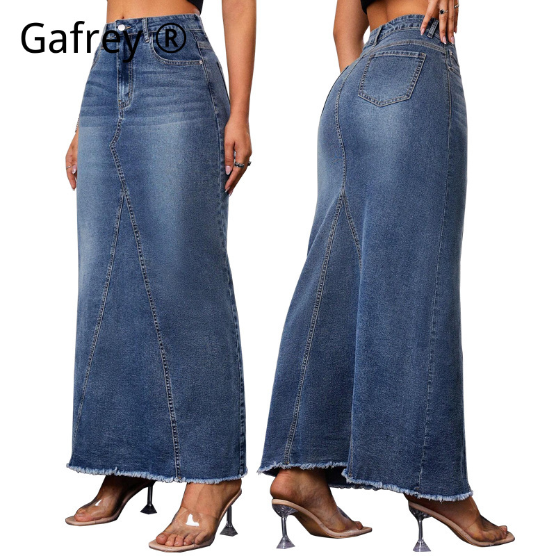Women Fashion Jeans - Jupe en jean mi-longue pour femme,