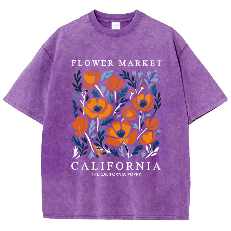 Women'S Fashion Market Size - Fleurs marché californie imprime lavé T-Shirts