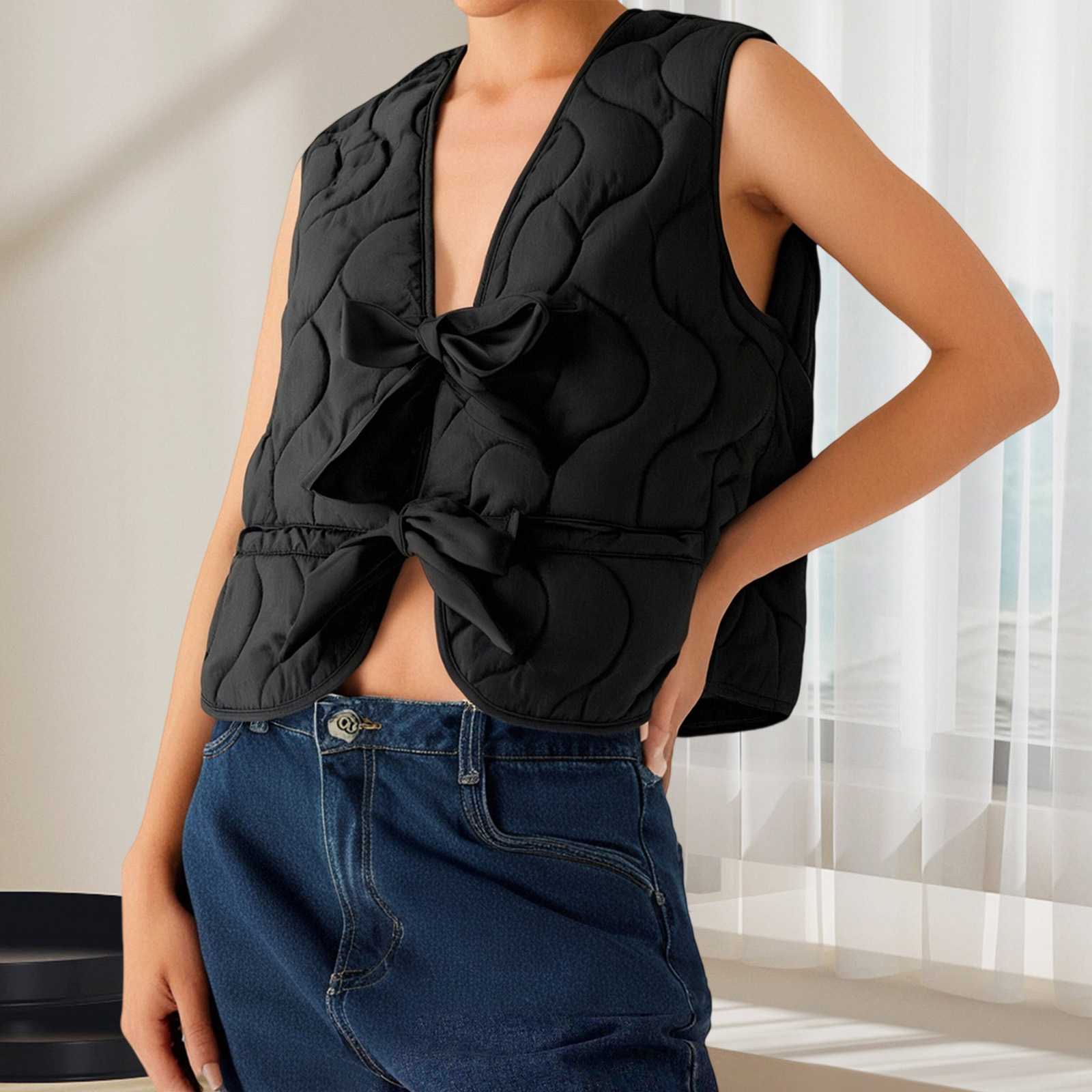 Veste bouffante à lacets pour  - Puffer Vest Fashion Women avis et prix