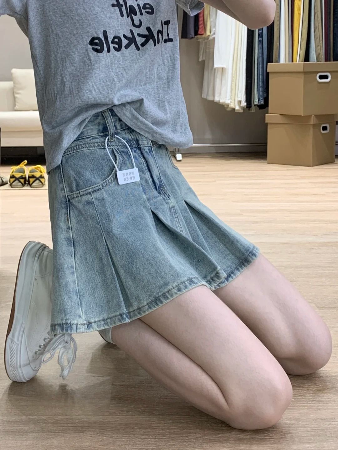 Jupe plissée en jean taille ha - Women Fashion Jeans avis et prix