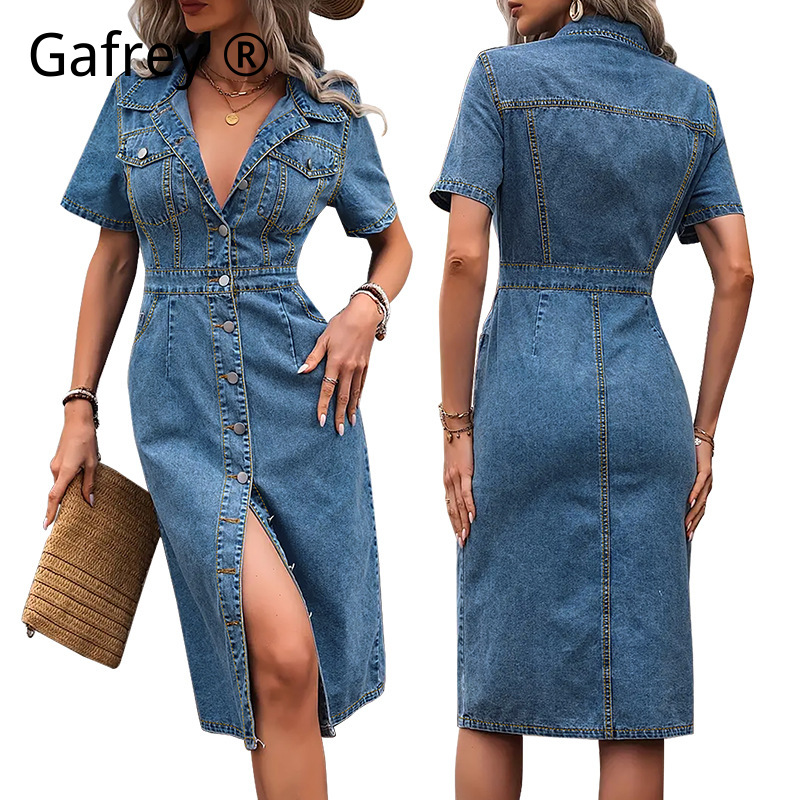 Robe en jean à revers pour fem - Women Fashion Jeans avis et prix