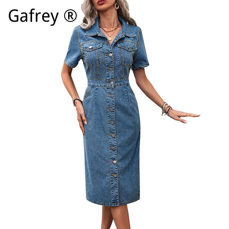 Robe en jean à revers pour fem - Women Fashion Jeans avis et prix